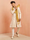 Men's Beige Jacquard Sherwani Pyjama Dupatta Set